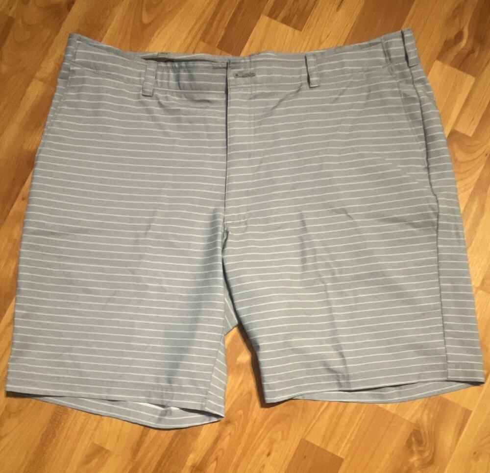 Pro Tour Men's Golf Shorts 40W Gray/White Striped Stretch Flat Front 11"